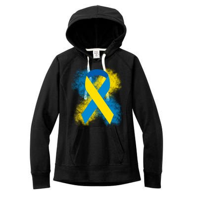 Down Syndrome Awareness Blue & Yellow Ribbon Women's Fleece Hoodie