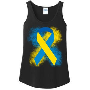 Down Syndrome Awareness Blue & Yellow Ribbon Ladies Essential Tank