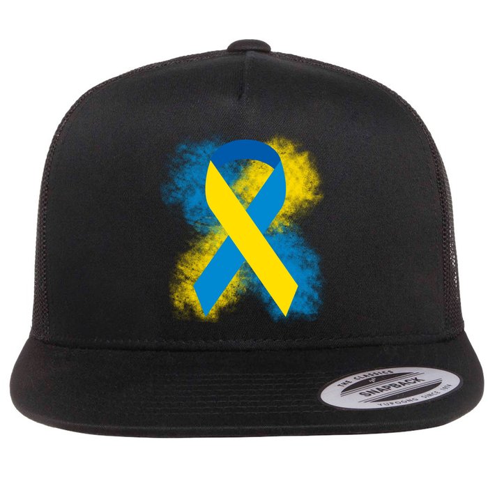 Down Syndrome Awareness Blue & Yellow Ribbon Flat Bill Trucker Hat