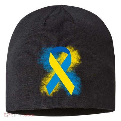 Down Syndrome Awareness Blue & Yellow Ribbon Sustainable Beanie
