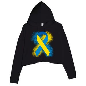 Down Syndrome Awareness Blue & Yellow Ribbon Crop Fleece Hoodie