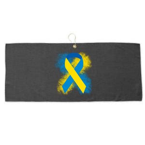 Down Syndrome Awareness Blue & Yellow Ribbon Large Microfiber Waffle Golf Towel