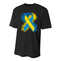 Down Syndrome Awareness Blue & Yellow Ribbon Youth Performance Sprint T-Shirt