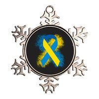 Down Syndrome Awareness Blue & Yellow Ribbon Metallic Star Ornament