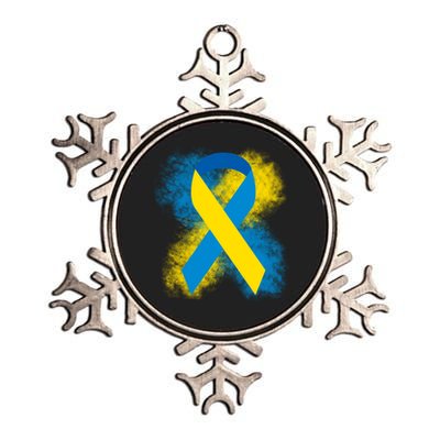 Down Syndrome Awareness Blue & Yellow Ribbon Metallic Star Ornament