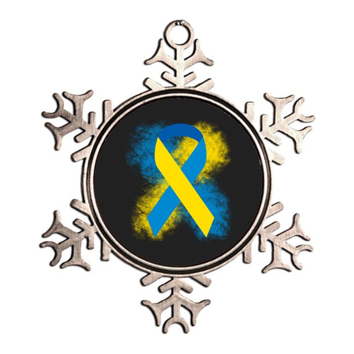 Down Syndrome Awareness Blue & Yellow Ribbon Metallic Star Ornament