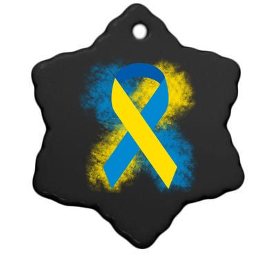 Down Syndrome Awareness Blue & Yellow Ribbon Ceramic Star Ornament