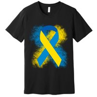 Down Syndrome Awareness Blue & Yellow Ribbon Premium T-Shirt