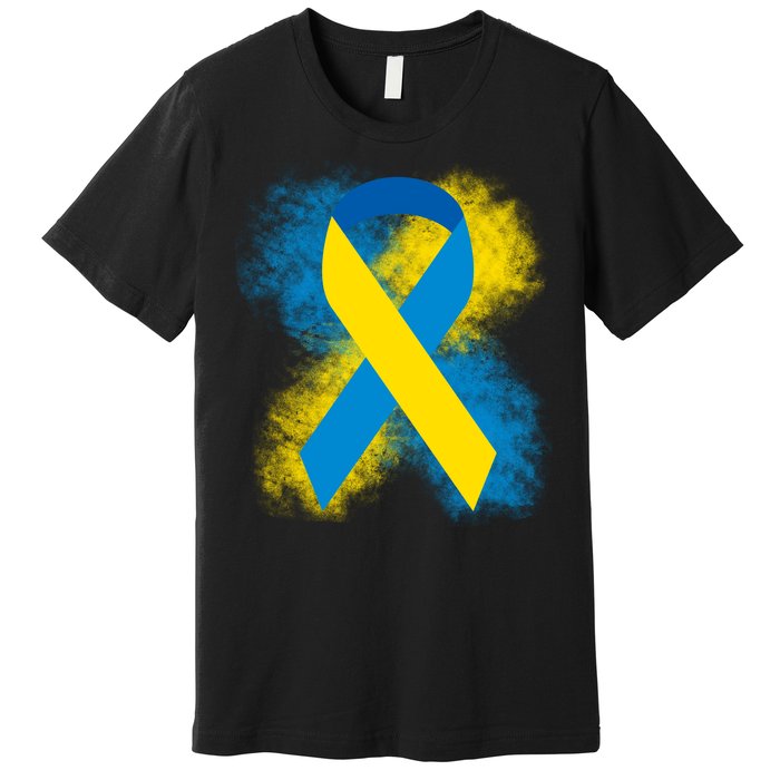 Down Syndrome Awareness Blue & Yellow Ribbon Premium T-Shirt