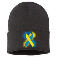 Down Syndrome Awareness Blue & Yellow Ribbon Sustainable Knit Beanie