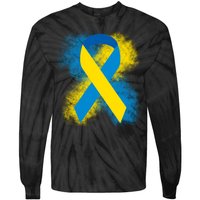 Down Syndrome Awareness Blue & Yellow Ribbon Tie-Dye Long Sleeve Shirt