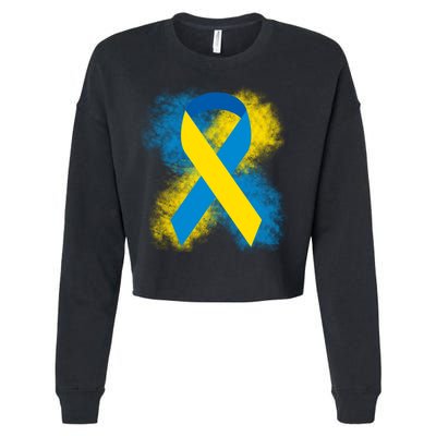 Down Syndrome Awareness Blue & Yellow Ribbon Cropped Pullover Crew