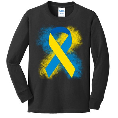 Down Syndrome Awareness Blue & Yellow Ribbon Kids Long Sleeve Shirt