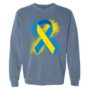 Down Syndrome Awareness Blue & Yellow Ribbon Garment-Dyed Sweatshirt