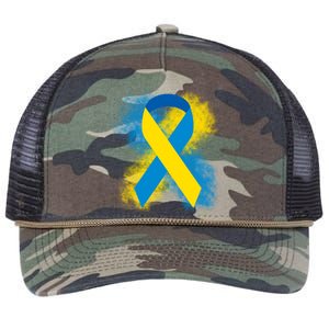 Down Syndrome Awareness Blue & Yellow Ribbon Retro Rope Trucker Hat Cap