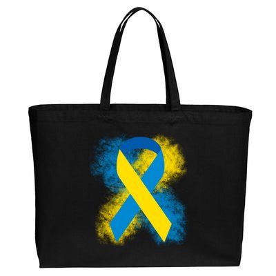 Down Syndrome Awareness Blue & Yellow Ribbon Cotton Canvas Jumbo Tote