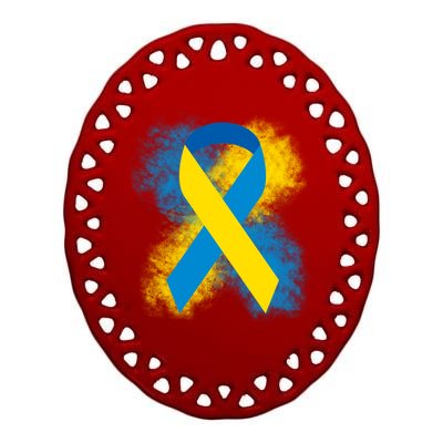 Down Syndrome Awareness Blue & Yellow Ribbon Ceramic Oval Ornament