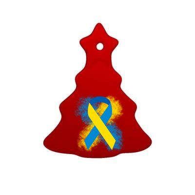 Down Syndrome Awareness Blue & Yellow Ribbon Ceramic Tree Ornament