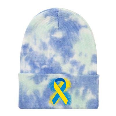 Down Syndrome Awareness Blue & Yellow Ribbon Tie Dye 12in Knit Beanie