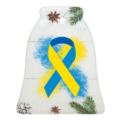 Down Syndrome Awareness Blue & Yellow Ribbon Ceramic Bell Ornament