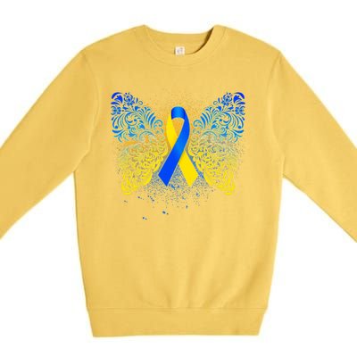 Down Syndrome Awareness Butterfly Ribbon Premium Crewneck Sweatshirt