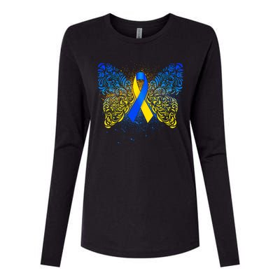 Down Syndrome Awareness Butterfly Ribbon Womens Cotton Relaxed Long Sleeve T-Shirt