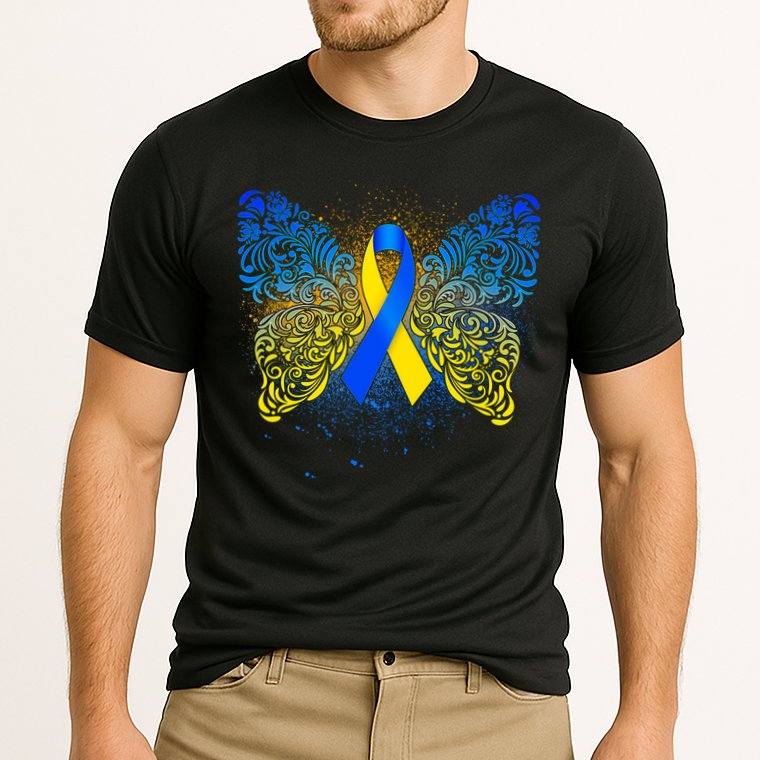 Down Syndrome Awareness Butterfly Ribbon Cooling Performance Crew T-Shirt