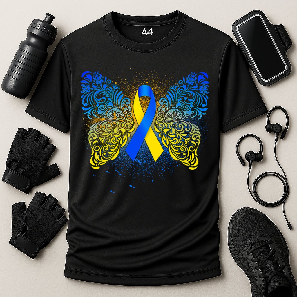 Down Syndrome Awareness Butterfly Ribbon Cooling Performance Crew T-Shirt