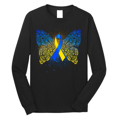 Down Syndrome Awareness Butterfly Ribbon Long Sleeve Shirt