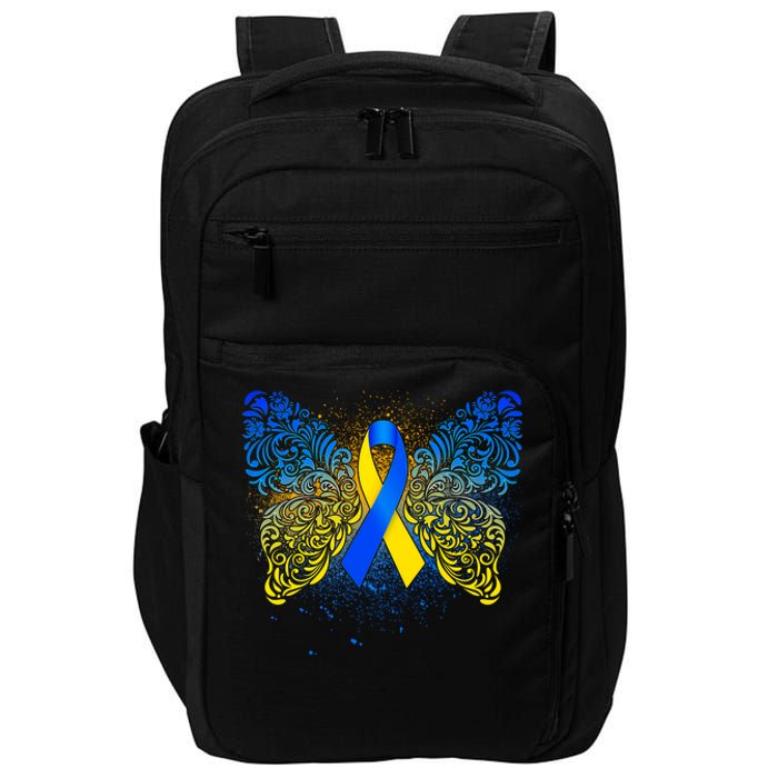 Down Syndrome Awareness Butterfly Ribbon Impact Tech Backpack