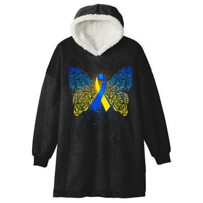 Down Syndrome Awareness Butterfly Ribbon Hooded Wearable Blanket