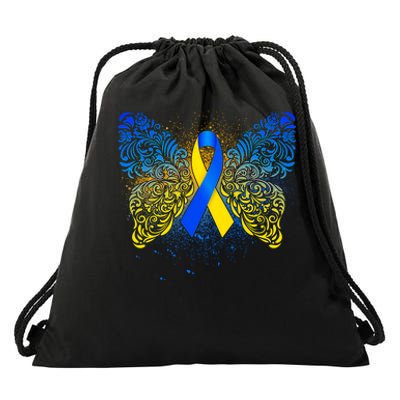 Down Syndrome Awareness Butterfly Ribbon Drawstring Bag