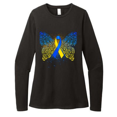 Down Syndrome Awareness Butterfly Ribbon Womens CVC Long Sleeve Shirt