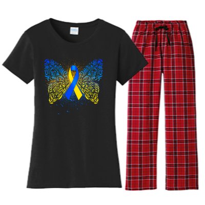 Down Syndrome Awareness Butterfly Ribbon Women's Flannel Pajama Set