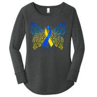 Down Syndrome Awareness Butterfly Ribbon Women's Perfect Tri Tunic Long Sleeve Shirt