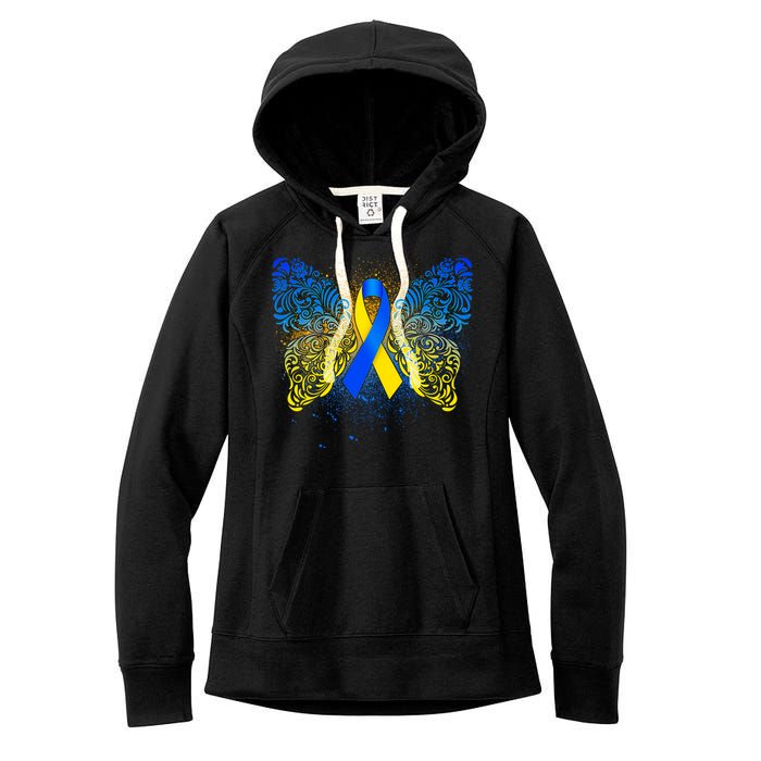 Down Syndrome Awareness Butterfly Ribbon Women's Fleece Hoodie