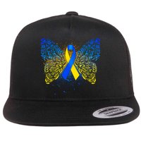 Down Syndrome Awareness Butterfly Ribbon Flat Bill Trucker Hat