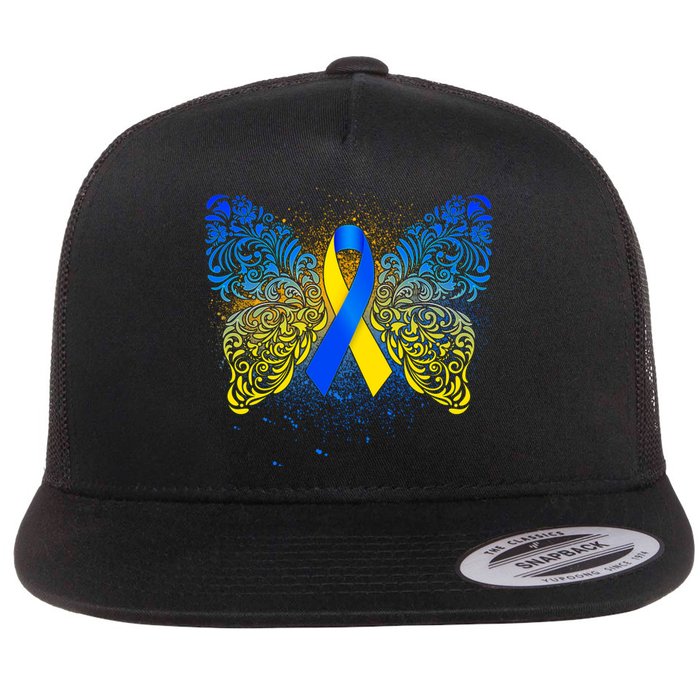 Down Syndrome Awareness Butterfly Ribbon Flat Bill Trucker Hat