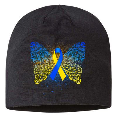 Down Syndrome Awareness Butterfly Ribbon Sustainable Beanie