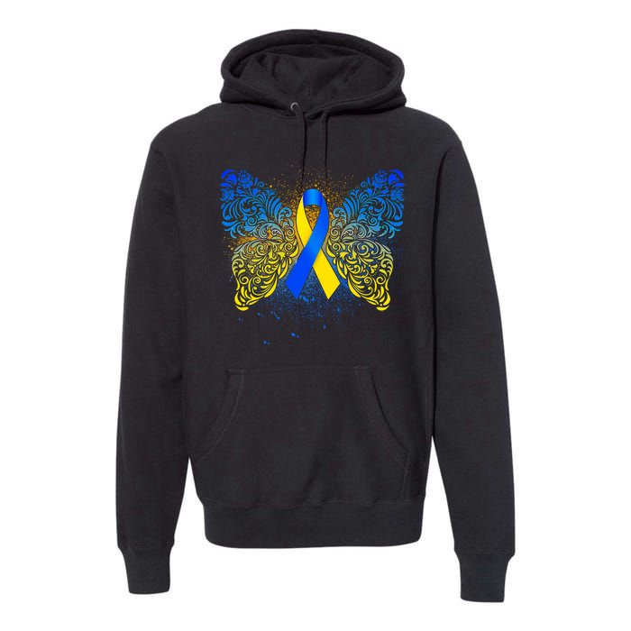 Down Syndrome Awareness Butterfly Ribbon Premium Hoodie