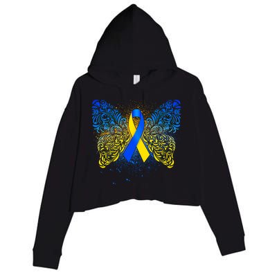 Down Syndrome Awareness Butterfly Ribbon Crop Fleece Hoodie