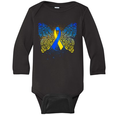 Down Syndrome Awareness Butterfly Ribbon Baby Long Sleeve Bodysuit