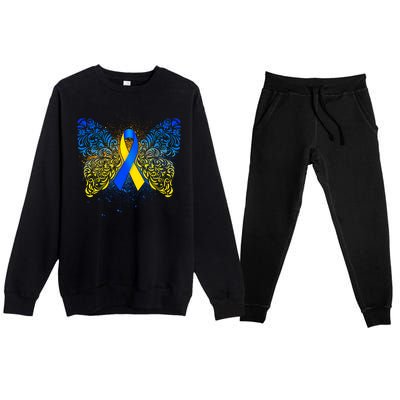 Down Syndrome Awareness Butterfly Ribbon Premium Crewneck Sweatsuit Set