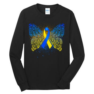 Down Syndrome Awareness Butterfly Ribbon Tall Long Sleeve T-Shirt