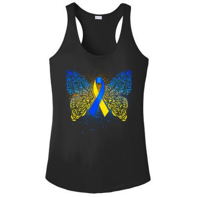 Down Syndrome Awareness Butterfly Ribbon Ladies PosiCharge Competitor Racerback Tank