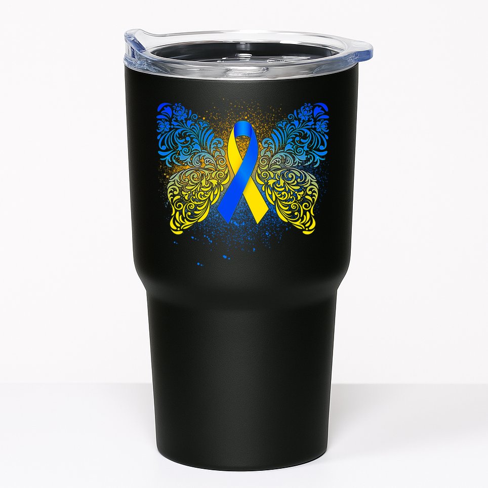 Down Syndrome Awareness Butterfly Ribbon Tumbler