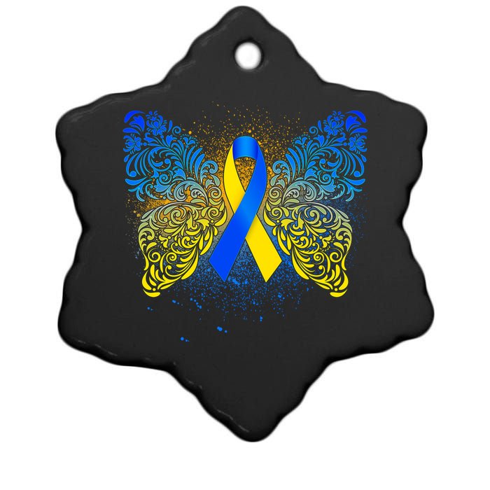 Down Syndrome Awareness Butterfly Ribbon Ceramic Star Ornament