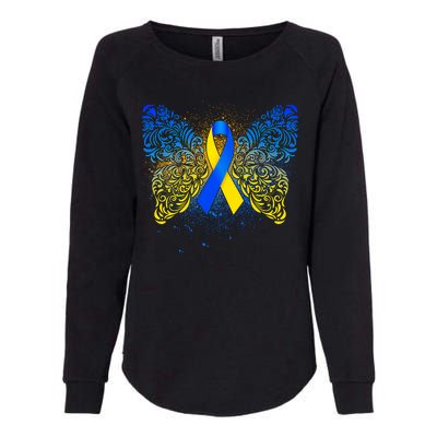 Down Syndrome Awareness Butterfly Ribbon Womens California Wash Sweatshirt