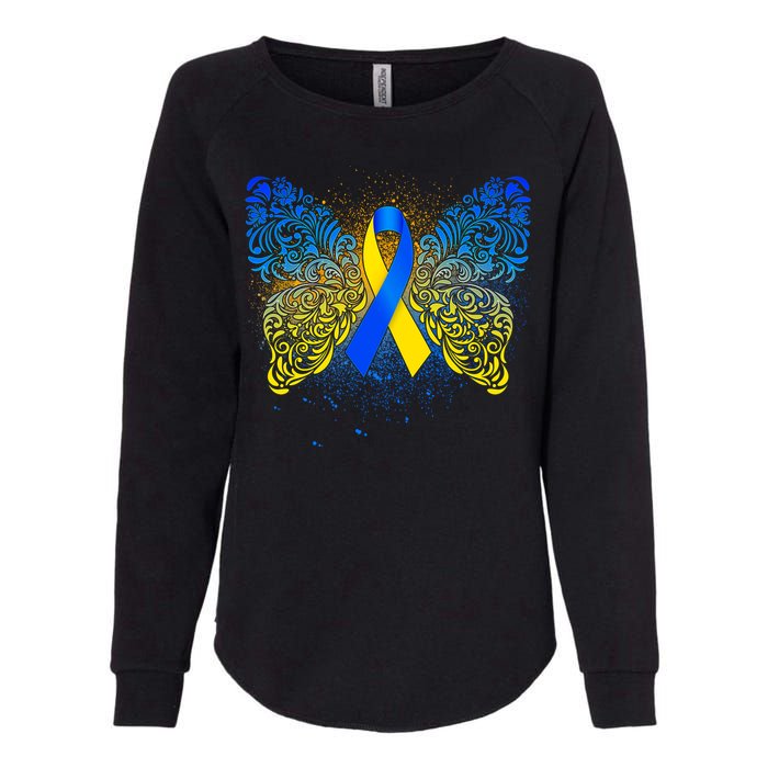 Down Syndrome Awareness Butterfly Ribbon Womens California Wash Sweatshirt