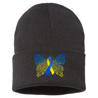 Down Syndrome Awareness Butterfly Ribbon Sustainable Knit Beanie